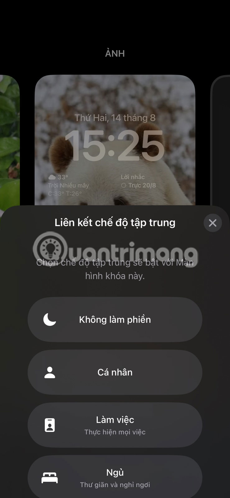 Chế độ Tập chung trên màn hình khóa iPhone