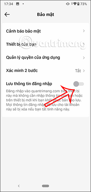 Tắt lưu thông tin đăng nhập TikTok