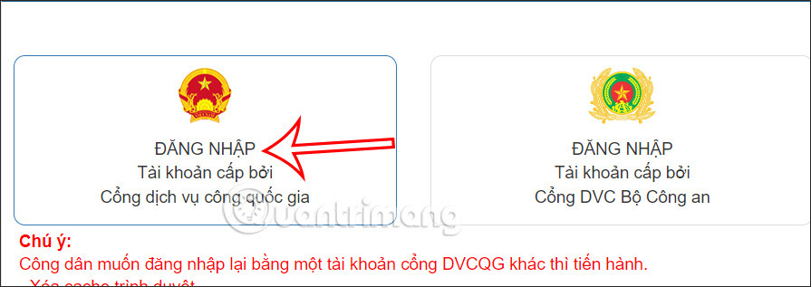Đăng nhập Cổng dịch vụ công Quốc gia
