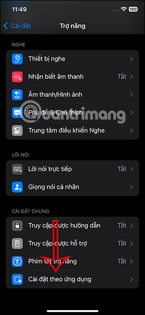 Chỉnh cài đặt theo ứng dụng trên iPhone