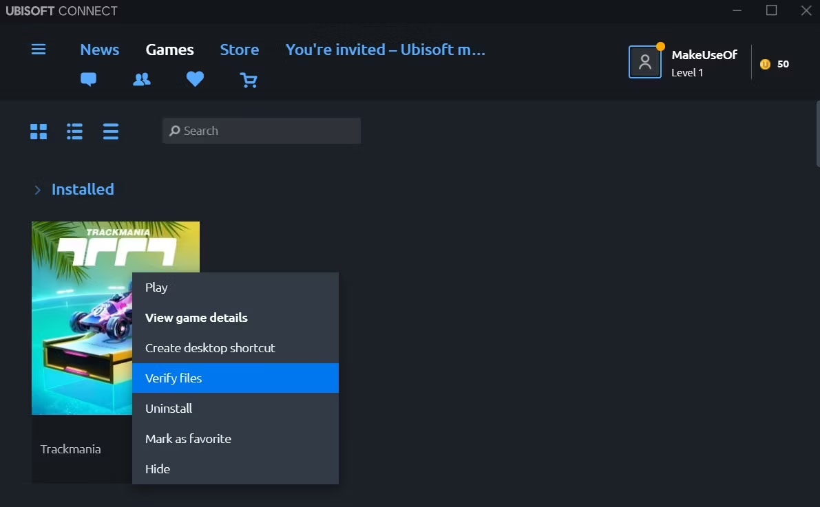 Tùy chọn xác minh file của Ubisoft Connect