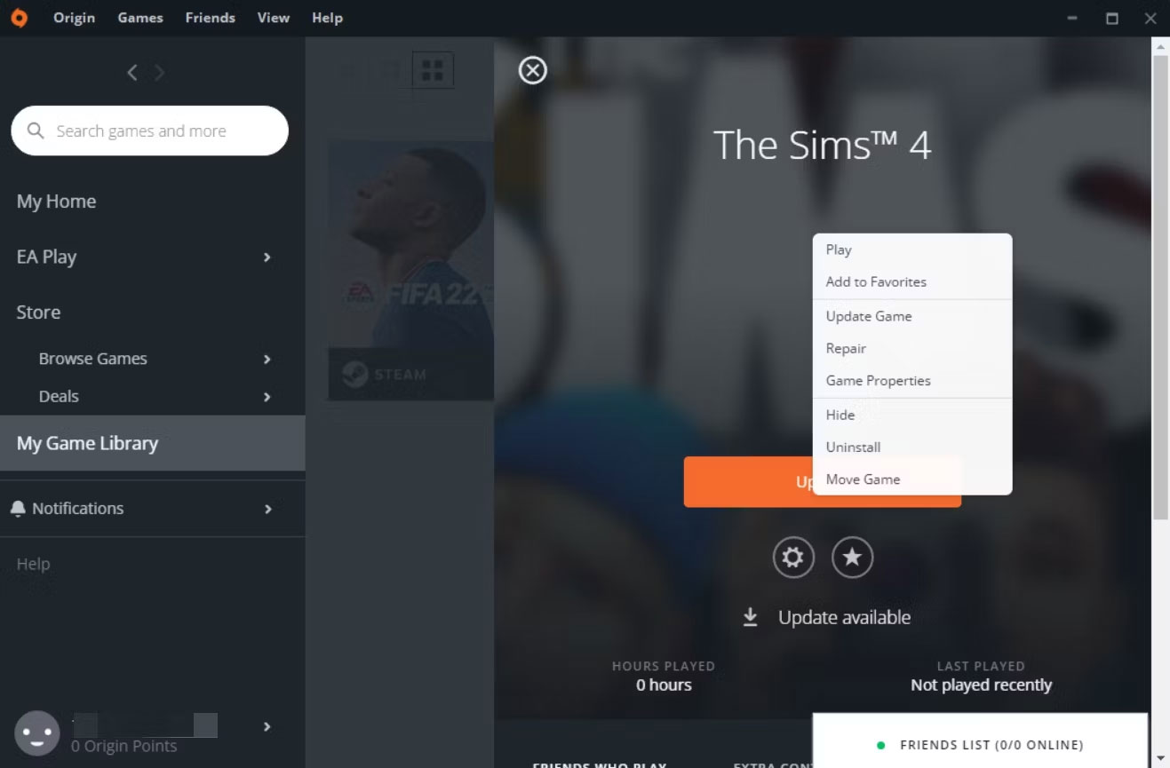 Tùy chọn sửa chữa trên Origin để bắt đầu sửa chữa các file game