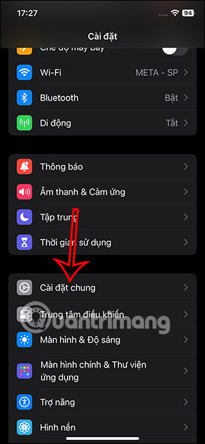 Cài đặt chung trên iPhone