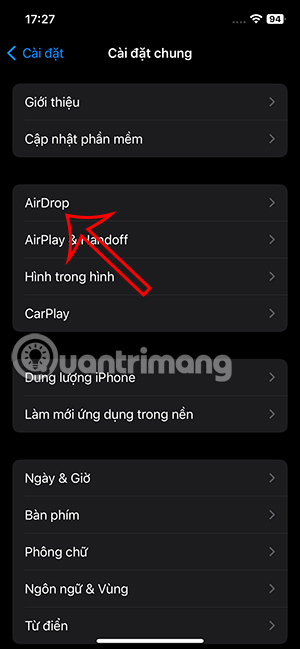 Chỉnh AirDroop trên iPhone