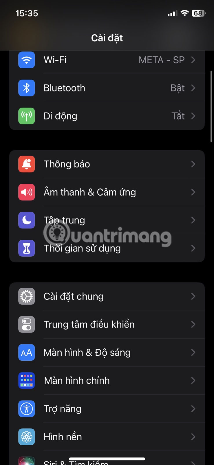 Vào Cài đặt chung