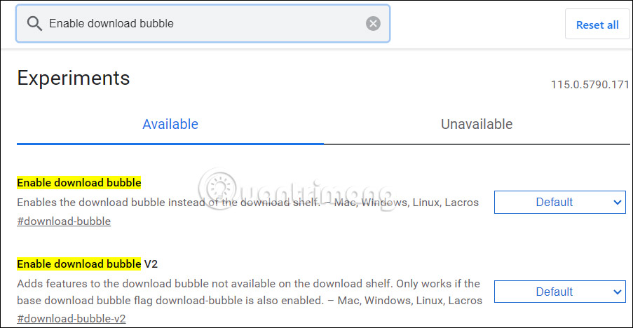 Tìm kiếm flag Enable download bubble