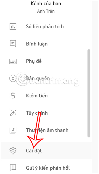 Cài đặt kênh YouTube