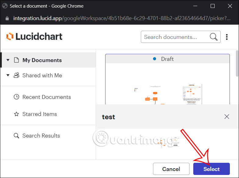 Chọn sơ đồ trên Lucidchart chèn Google Docs