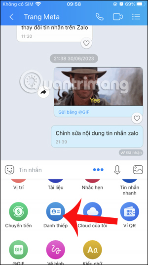 Danh thiếp trên Zalo
