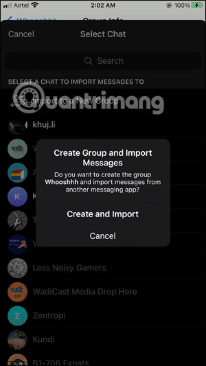 Chọn lưu tin nhắn nhóm WhatsApp sang Telegram