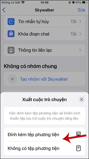 Tùy chọn xuất trò chuyện tin nhắn WhatsApp