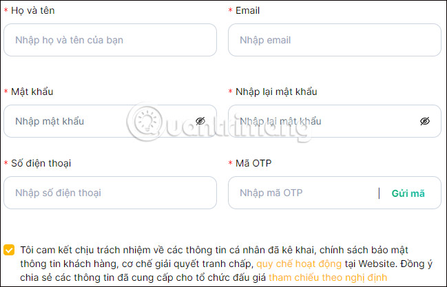 Đăng ký tài khoản đấu giá biển số xe ô tô