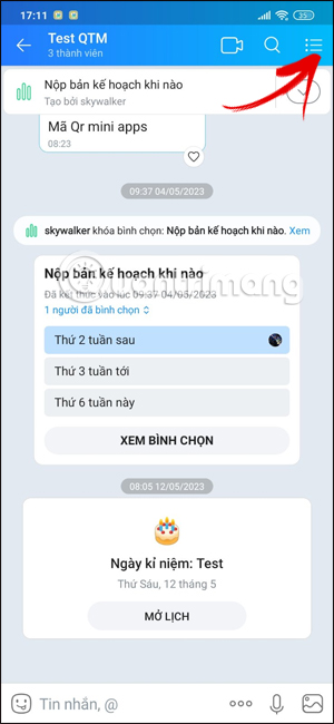 Tùy chọn nhóm chat Zalo