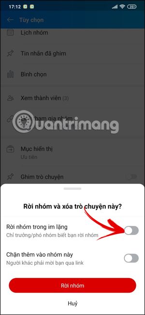 Kích hoạt rời nhóm Zalo im lặng