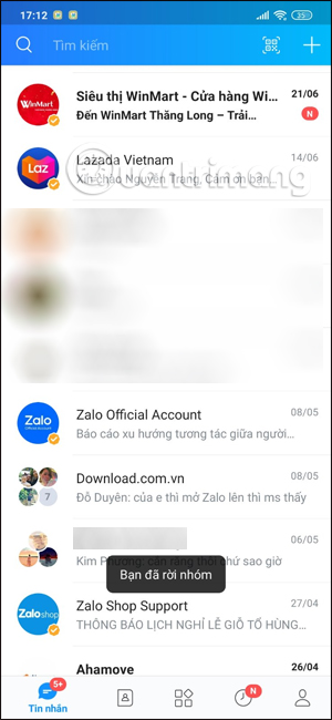 Thông báo bạn rời nhóm chat Zalo