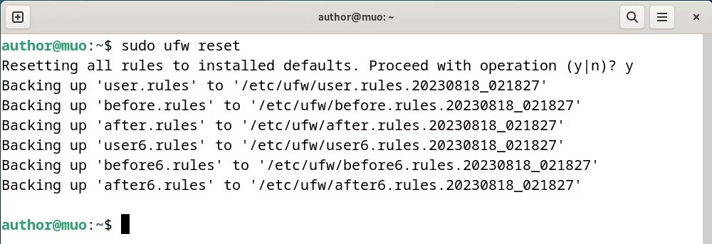 Reset các quy tắc UFW