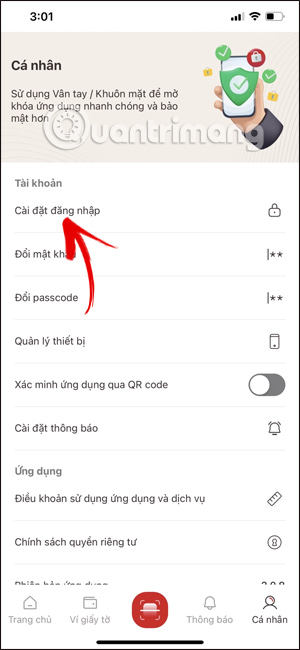 Cài đặt đăng nhập trên VNeID