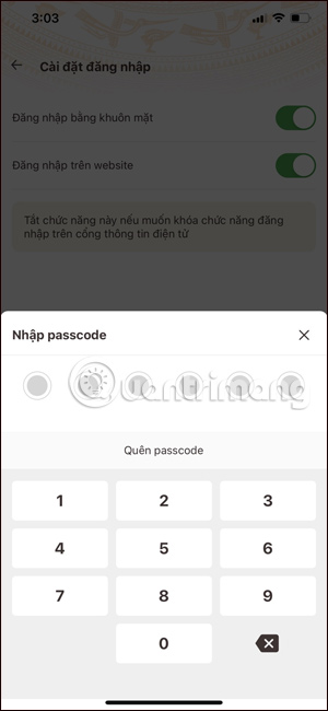 Nhập passcode VNeID