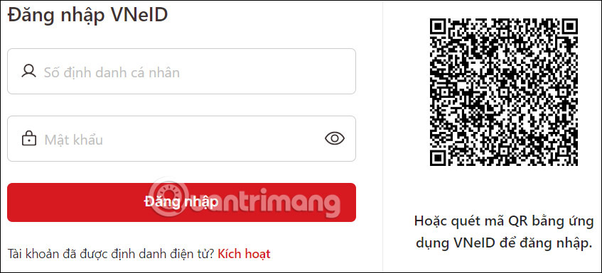 Nhập tài khoản VNeID trên máy tính