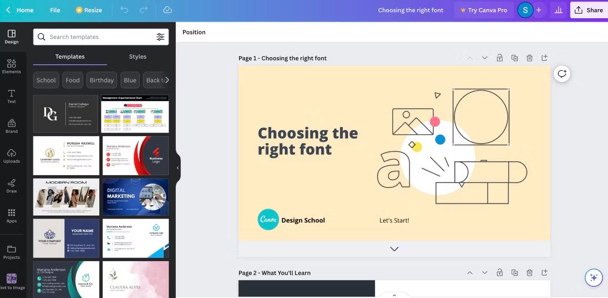 Hướng dẫn sử dụng phông chữ của Design School Canva