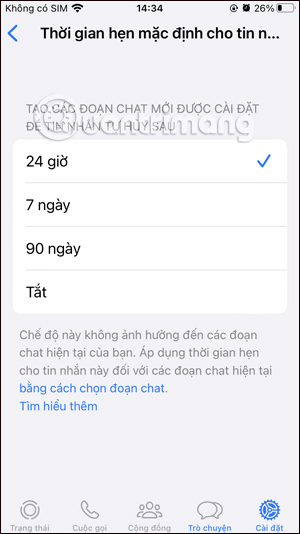 Tự hủy tin nhắn WhatsApp