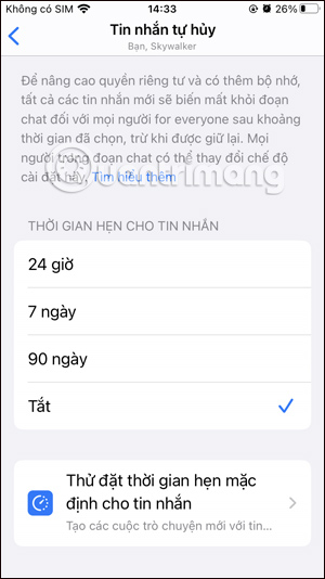 Chọn thời gian tin nhắn tự huy trên WhatsApp