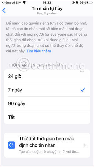 Thời gian tin nhắn tự hủy trên WhatsApp