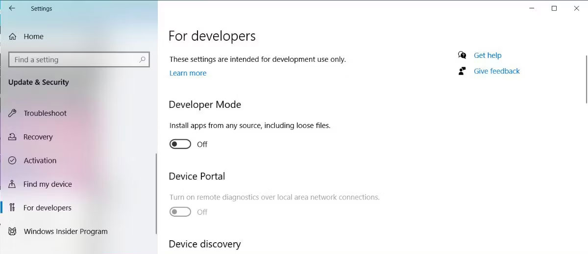 Kích hoạt Developer Mode Windows 10