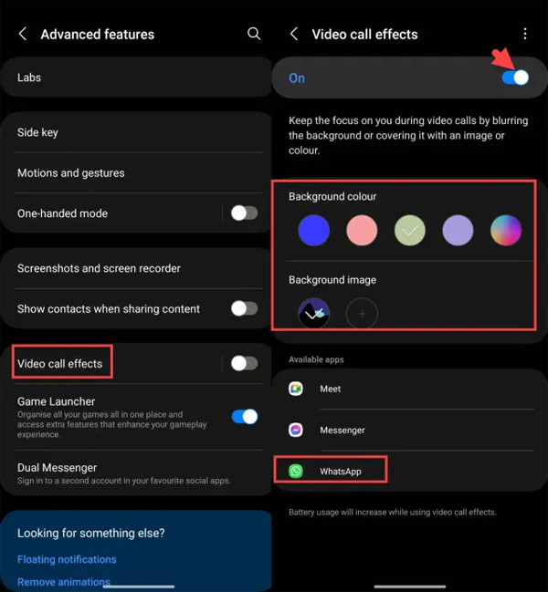 Làm mờ nền gọi video WhatsApp Samsung