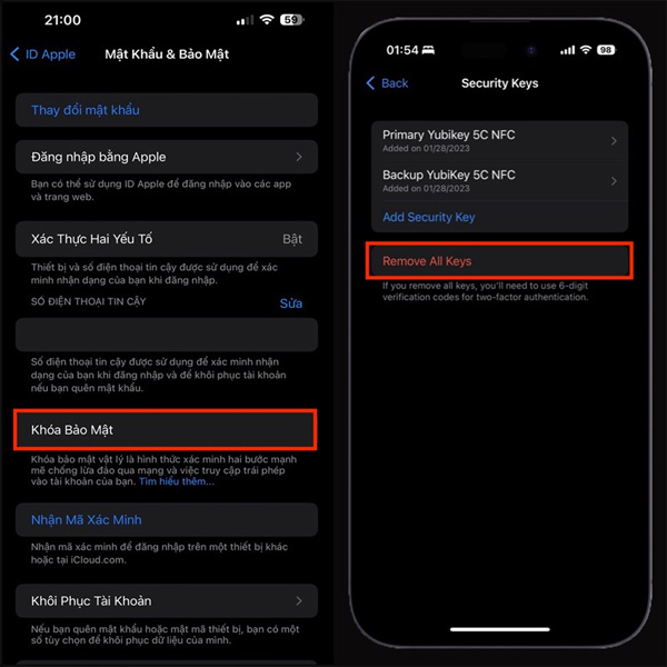 Xóa khóa bảo mật Apple ID
