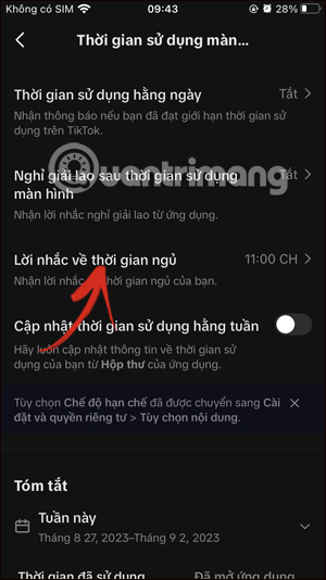 Tính năng nhắc đi ngủ trên TikTok