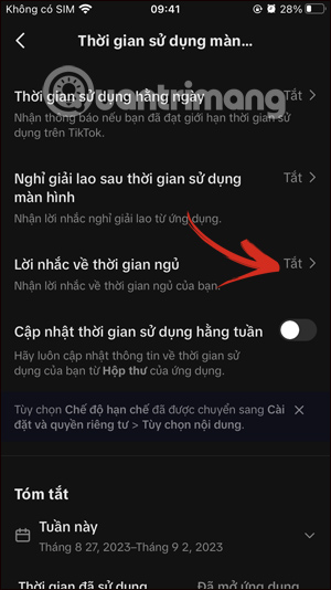 Lời nhắc đi ngủ trên TikTok