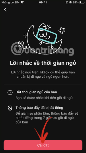 Cài đặt lời nhắc đi ngủ