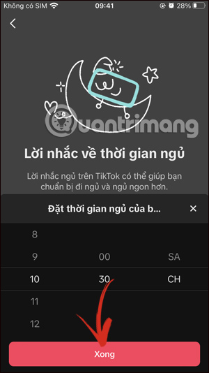 Chọn thời gian nhắc đi ngủ TikTok