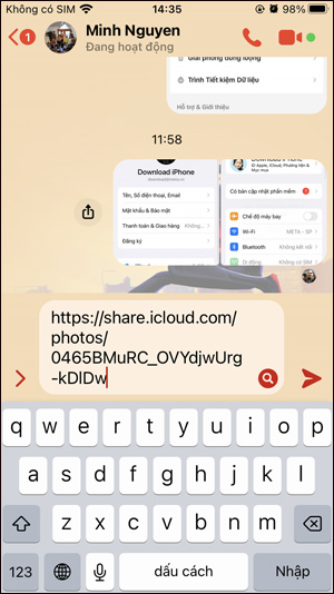 Gửi liên kết iCloud video iPhone