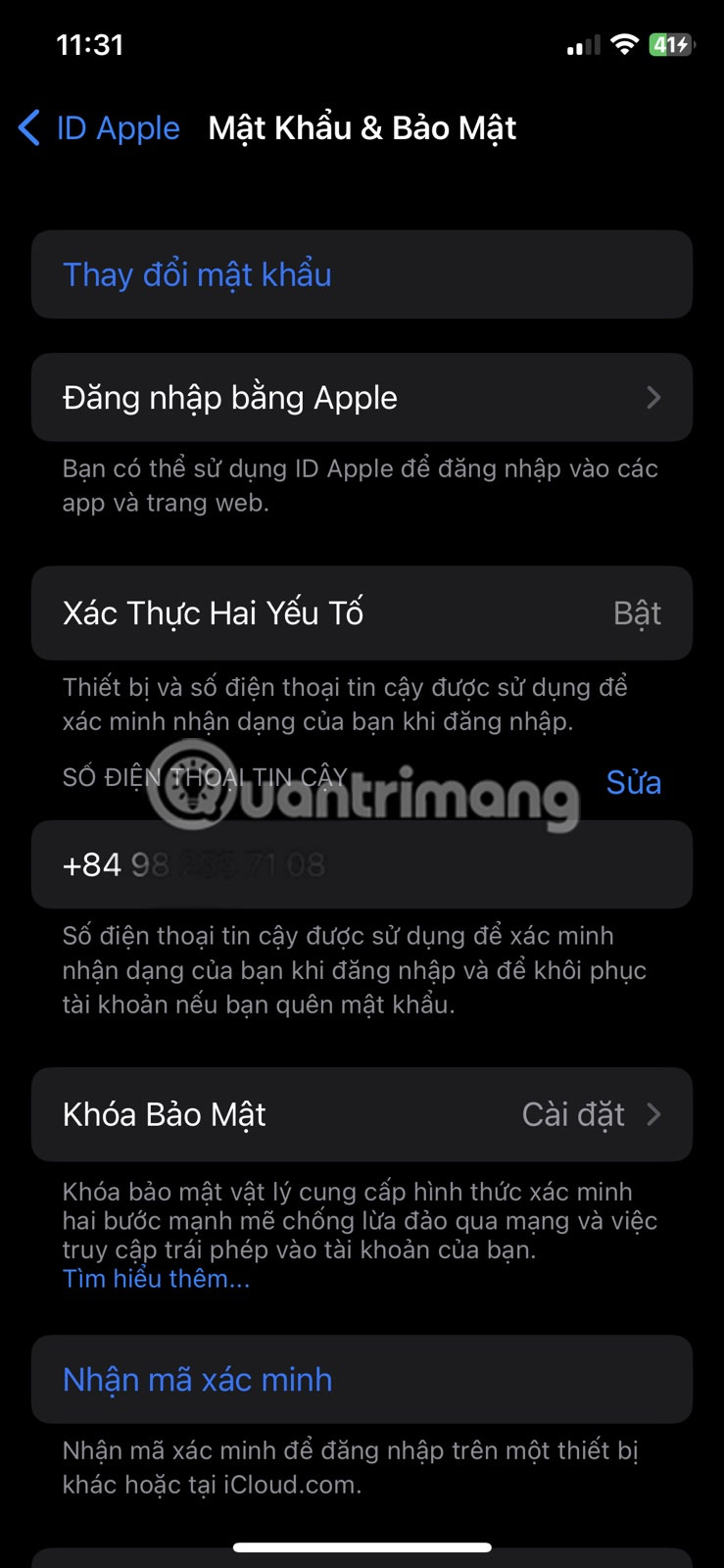 Nhấn vào Thay đổi mật khẩu