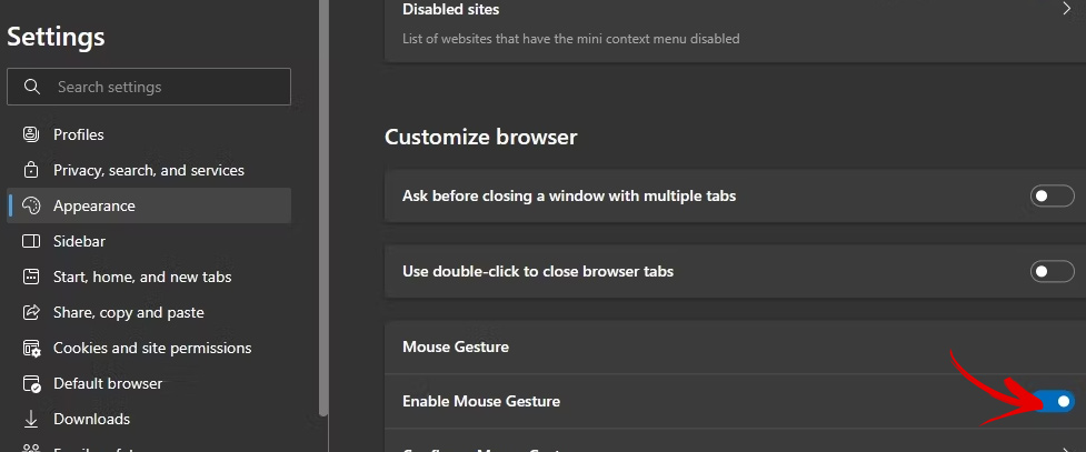 Kích hoạt chế độ Enable Mouse Gesture
