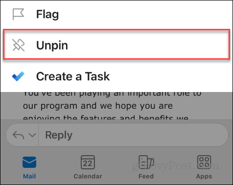 Bỏ pin trong Outlook trên điện thoại 