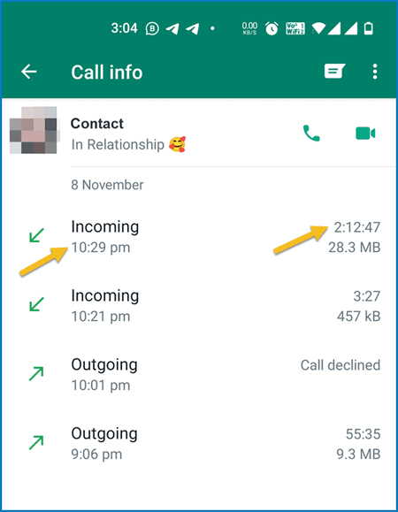 Thời gian cuộc gọi WhatsApp