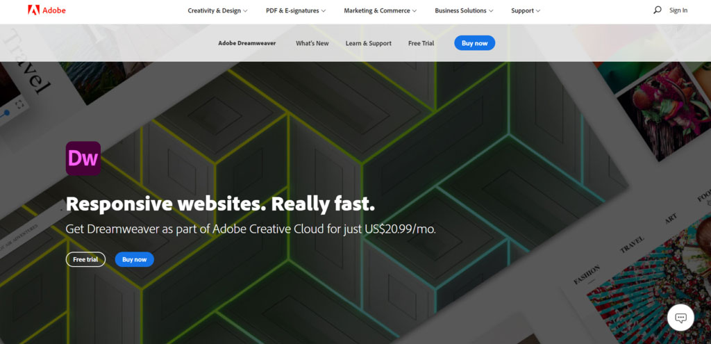 Trang web Adobe Dreamweaver CC