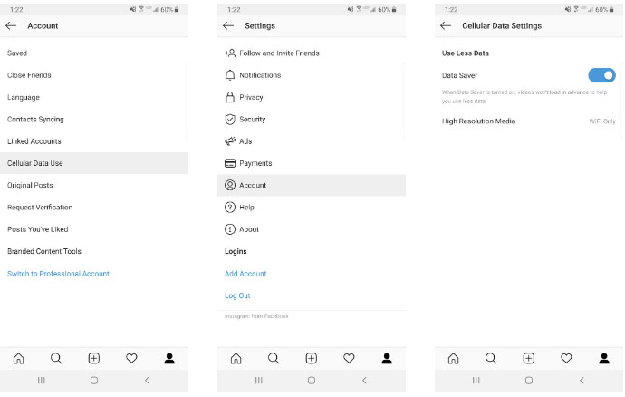 Bật chế độ tiết kiệm dữ liệu trên Instagram