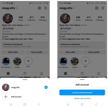 Chuyển đổi tài khoản instagram