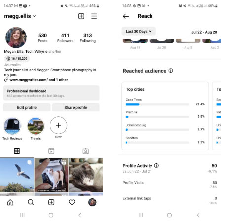 Dữ liệu lượt truy cập profile trên Instagram