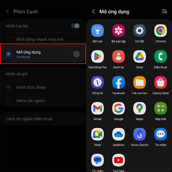 Mở ứng dụng bằng Phím nguồn Samsung 