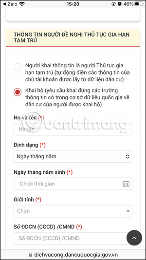 Thông tin người làm hồ sơ 