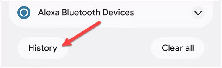 Nhấn vào nút "History"