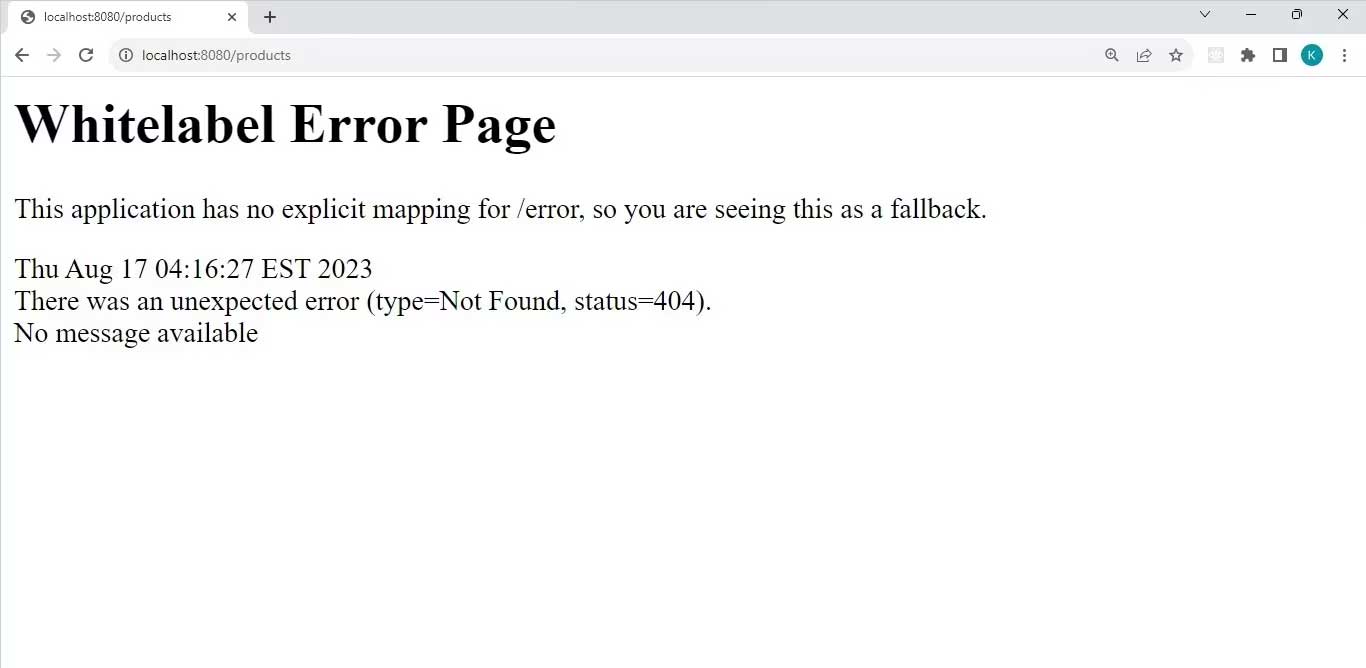 Whitelabel Error Page
