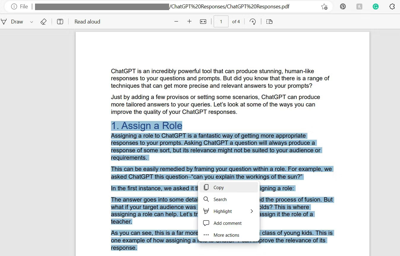 Sao chép văn bản từ file PDF được mở trong Microsoft Edge