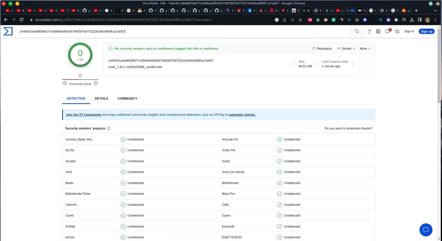 Kết quả của VirusTotal