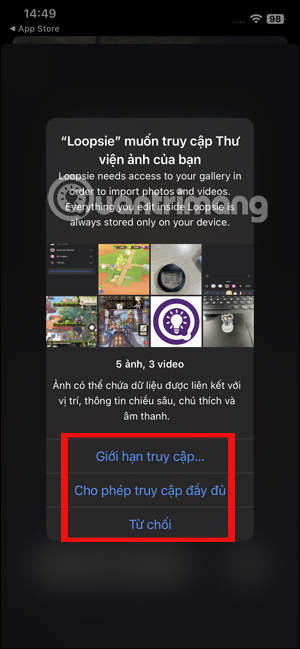 Cấp quyền truy cập album cho ứng dụng trên iPhone